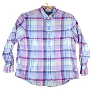 Vineyard Vines Linen‎ Murray Shirt Plaid Button Down Long Sleeve XXL